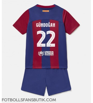 Barcelona Ilkay Gundogan #22 Replika Hemmatröja Barn 2023-24 Kortärmad (+ Korta byxor)